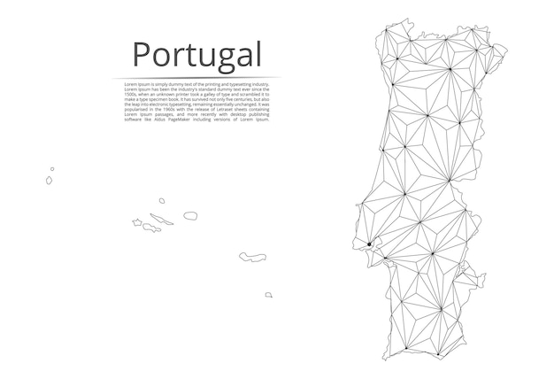 Vetor mapa da conexão de portugal imagem vetorial lowpoly de um mapa global com luzes em forma de cidades