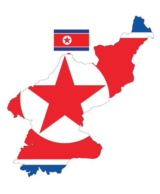 Mapa da coreia do norte e vetor da bandeira