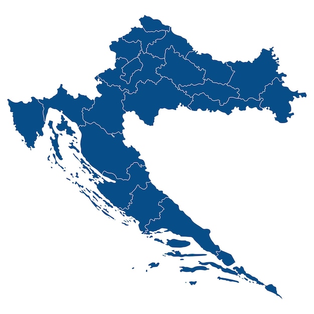 Vetor mapa da croácia em províncias administrativas em cor azul