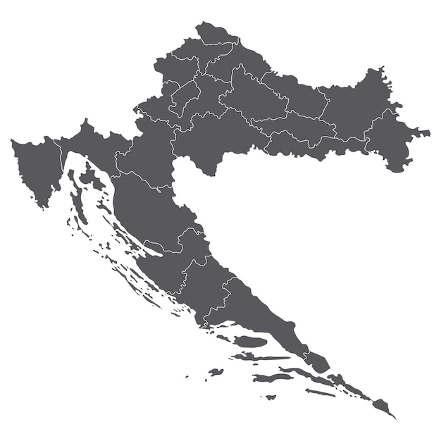 Vetor mapa da croácia em províncias administrativas em cor cinza