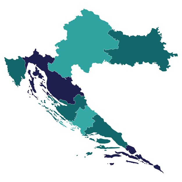 Vetor mapa da croácia mapa da croácia em oito regiões principais em multicolor
