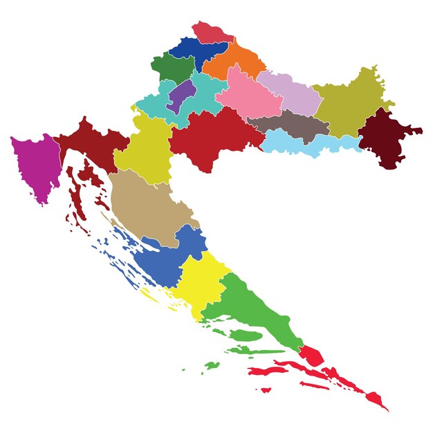 Vetor mapa da croácia mapa da croácia em províncias administrativas em multicolor