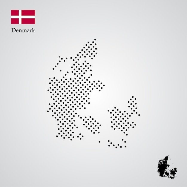 Mapa da dinamarca com silhueta em estilo semitono