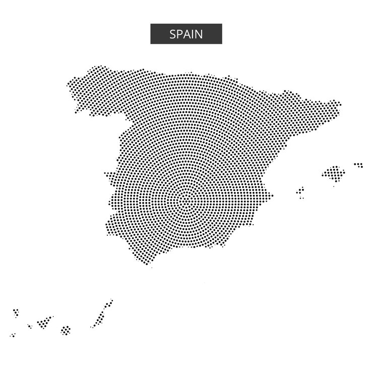 Vetor mapa da espanha criado com um padrão de pontos mostrando o layout geográfico e o design