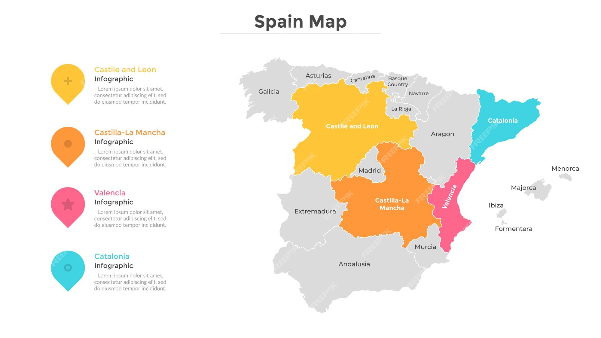 Espanha: mapa para turismo das províncias e cidades do país