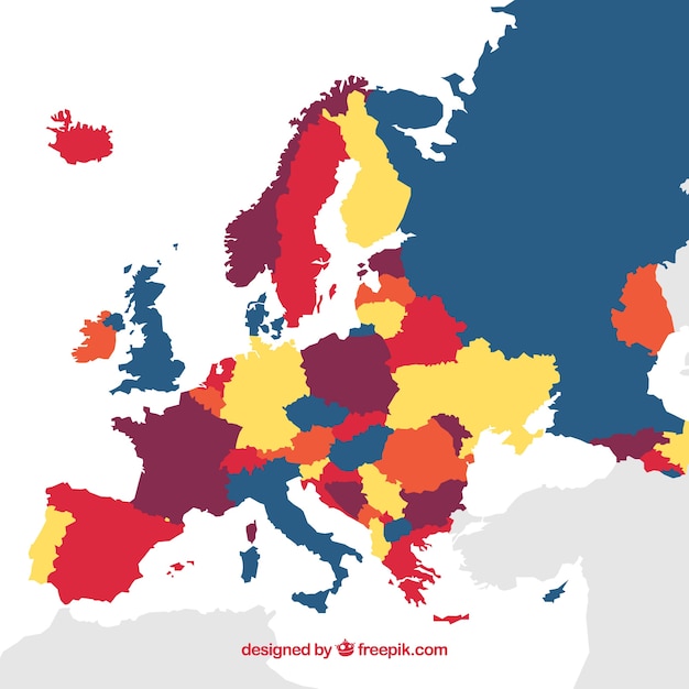 Vetor mapa da europa com países de cores