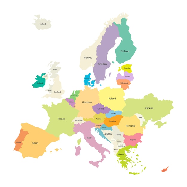 Vetor mapa da europa set de países selecionados estilo plano
