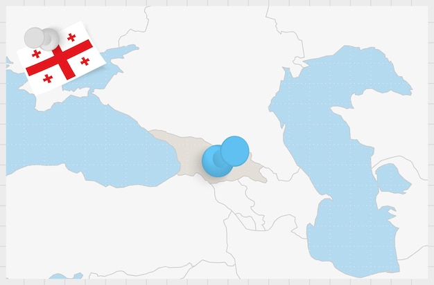 Mapa da geórgia com um alfinete azul fixado bandeira fixada da geórgia