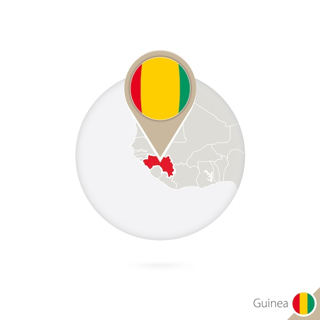 Mapa da guiné e bandeira em círculo. mapa da guiné, pino de bandeira da guiné. mapa da guiné no estilo do globo. ilustração vetorial.