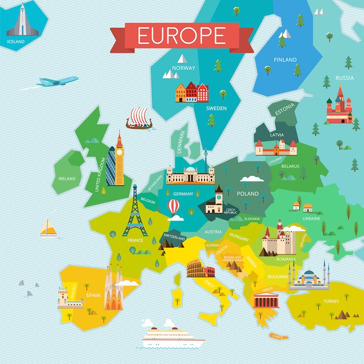 Mapa da ilustração da Europa