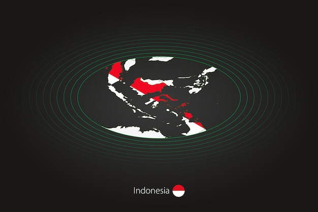 Mapa da indonésia em mapa oval de cor escura com países vizinhos
