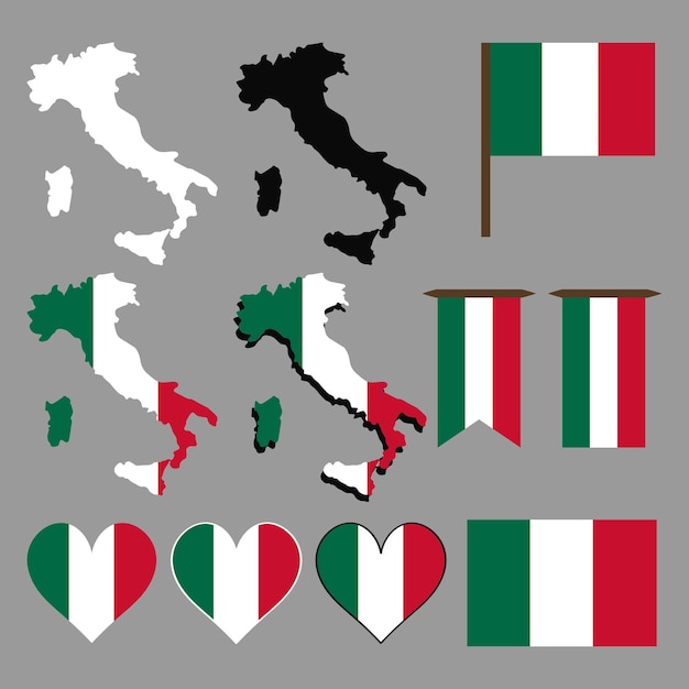 Vetor mapa da itália e bandeira da itália vector illustrationx9