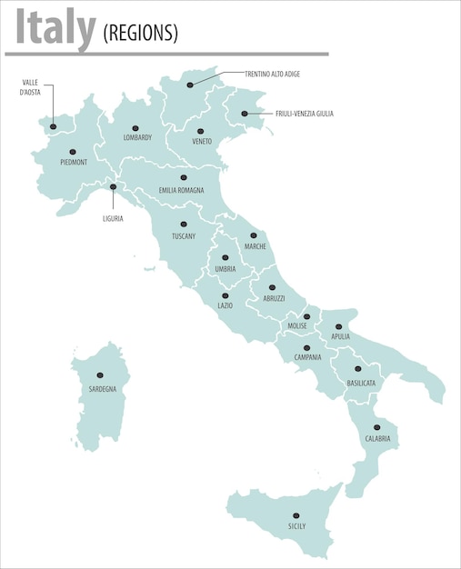 Mapa da itália ilustração vetorial detalhado mapa da itália com nomes de estados