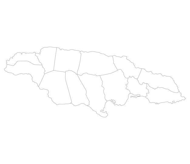 Mapa da jamaica em províncias administrativas em cor branca