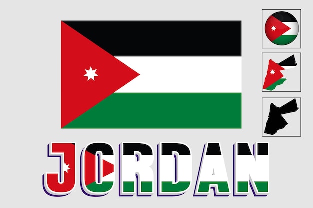 Vetor mapa da jordânia e bandeira em ilustração vetorial