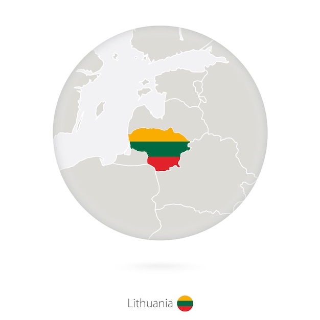 Mapa da lituânia e bandeira nacional em um contorno de mapa de lituânia círculo com bandeira ilustração vetorial