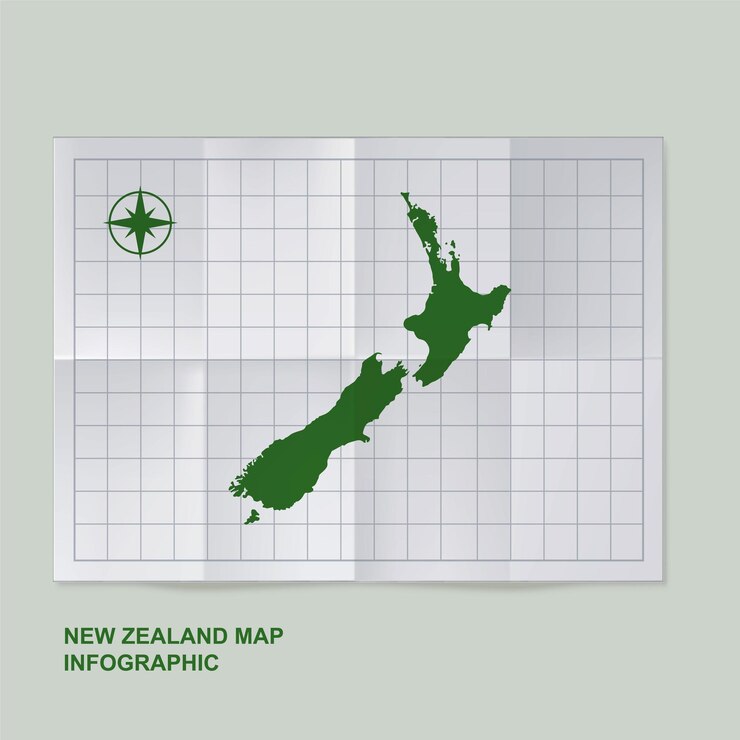 Vetor mapa da nova zelândia em papel de grade dobrado