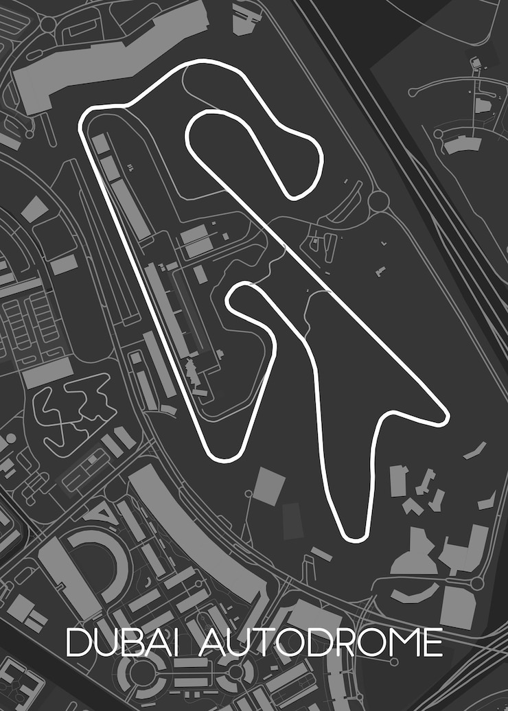 Vetor mapa da pista do autódromo de dubai para arte em parede de pôster