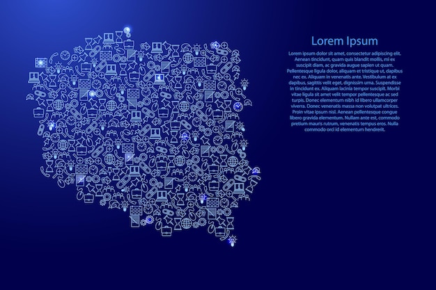 Mapa da polónia de conjunto de padrão de ícones de estrelas azuis e brilhantes de conceito de análise de seo ou desenvolvimento, negócios. ilustração vetorial.