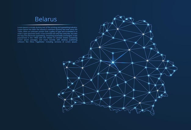 Mapa da rede de comunicação da bielorrússia imagem de baixo poli vetorial de um mapa global com luzes