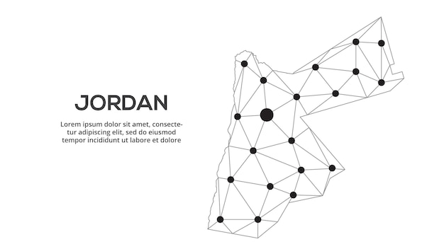 Mapa da rede de comunicação da jordânia imagem vetorial de um mapa global de baixo poli com luzes da cidade mapa na forma de linhas e pontos