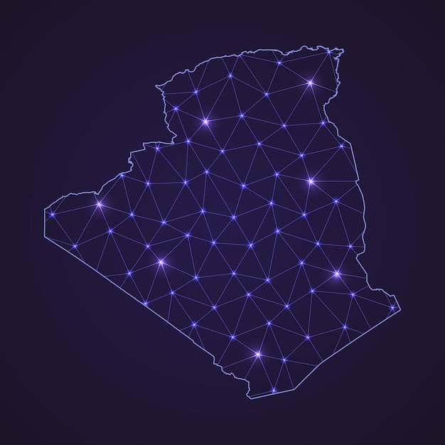 Mapa da rede digital da argélia. linha de conexão abstrata e ponto em fundo escuro