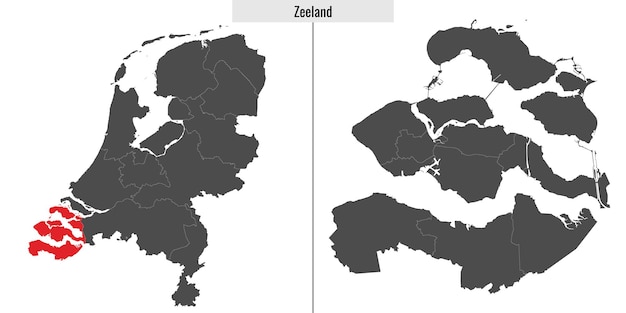 Vetor mapa da região de zeeland da holanda