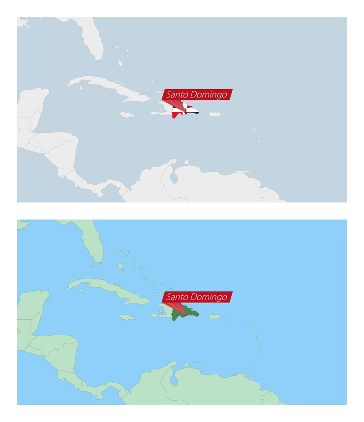 Vetor mapa da república dominicana com pin da capital do país