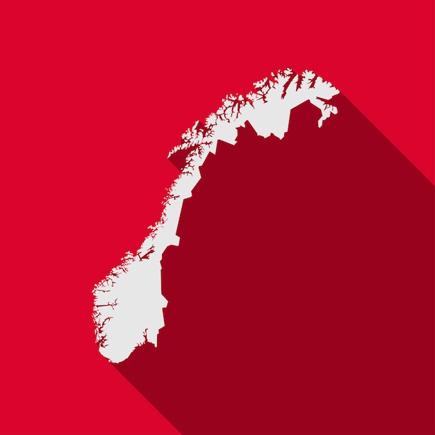 Mapa da silhueta da noruega isolado em fundo vermelho com sombra longa