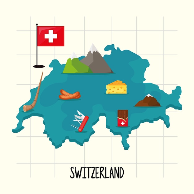 Mapa da suíça com pontos de referência