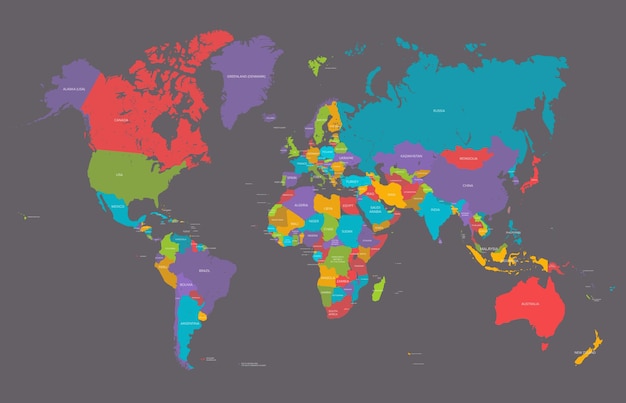 Mapa da terra política mundial na ilustração vetorial de paleta de cores retrô