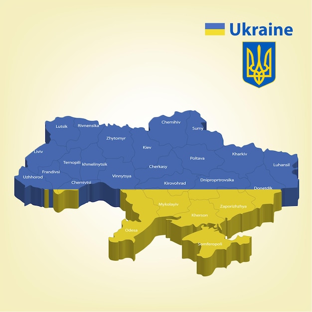 Mapa da ucrânia design mapa 3d da ucrânia e mapa vetorial
