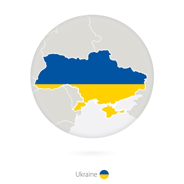 Mapa da Ucrânia e a bandeira nacional em um círculo contorno do mapa da Ucrânia com bandeira ilustração vetorial