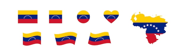 Mapa da Venezuela e ícones do conjunto de bandeiras República Bolivariana da Venezuela Símbolos de sinais isolados vetor