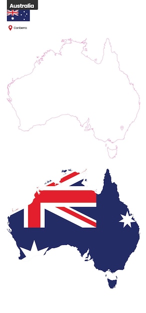 Mapa das fronteiras políticas da austrália com a capital, canberra