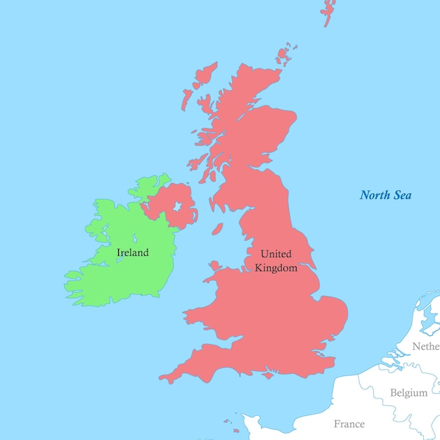 Mapa das ilhas britânicas com as fronteiras dos países