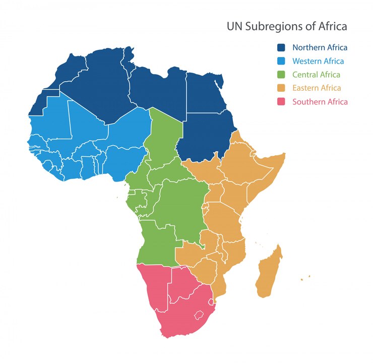 Vetor mapa das regiões da unsd da áfrica.