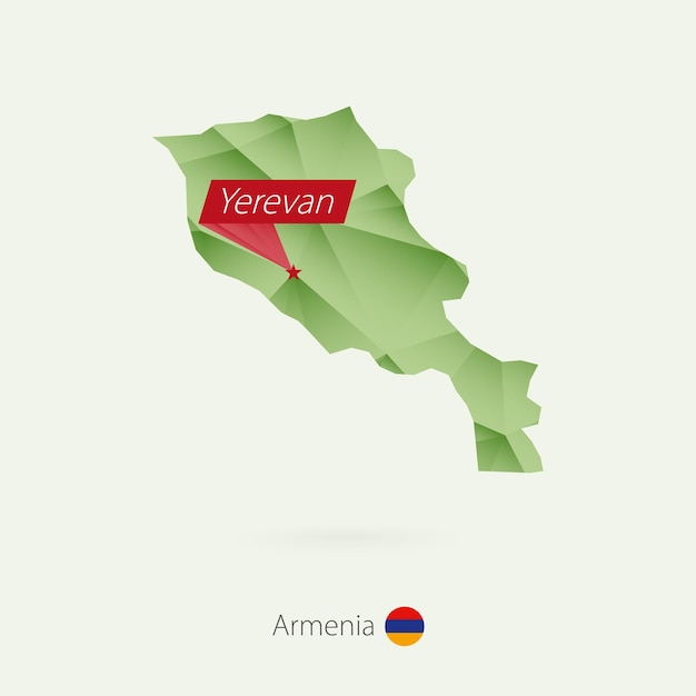 Mapa de baixo poli gradiente verde da armênia com capital yerevan