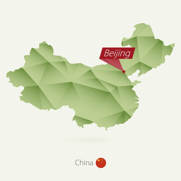 Vetor mapa de baixo poli gradiente verde da china com capital pequim
