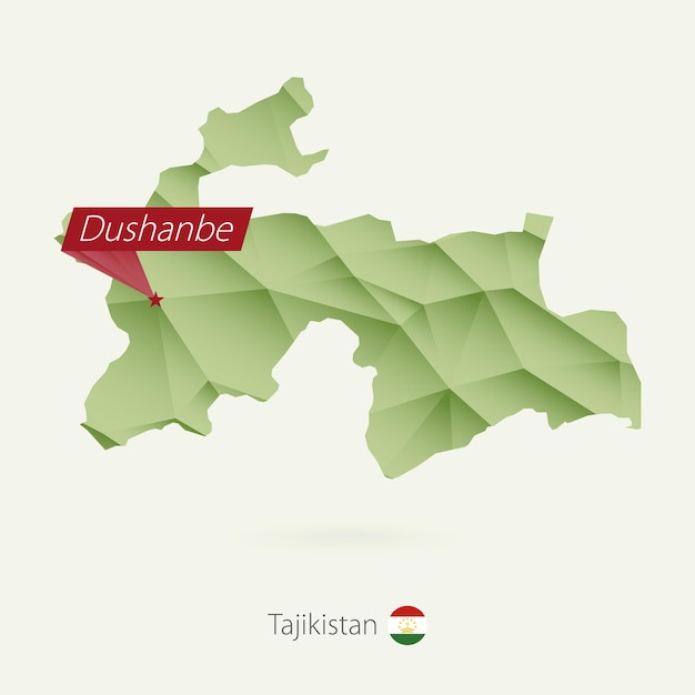 Mapa de baixo poli gradiente verde do Tajiquistão com capital Dushanbe