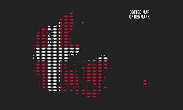 Mapa de bandeira da Dinamarca com estilo pontilhado de meio-tom