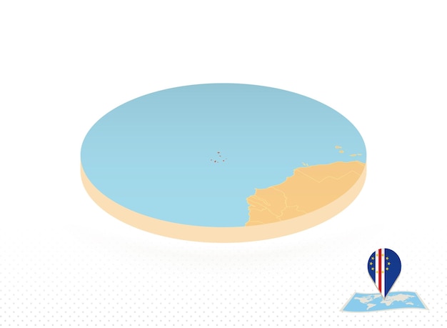 Mapa de cabo verde projetado no mapa de círculo laranja de estilo isométrico