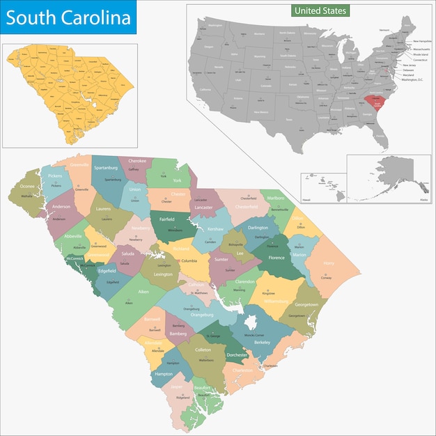 Vetor mapa de carolina do sul