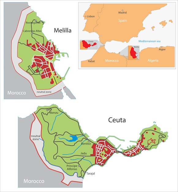 Vetor mapa de ceuta e melilla