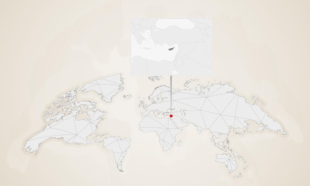 Mapa de chipre com países vizinhos fixados no mapa do mundo
