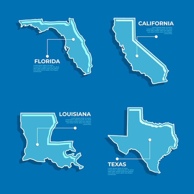 Mapa de contorno dos estados dos EUA de design plano