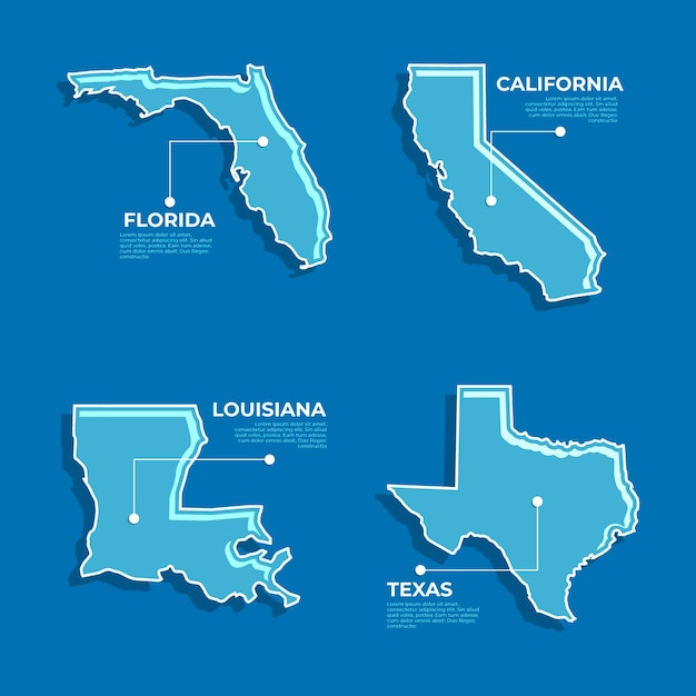 Vetor mapa de contorno dos estados dos eua de design plano