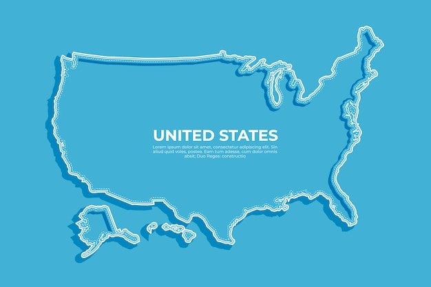 Mapa de contorno dos EUA de design plano