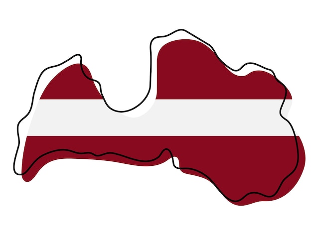 Vetor mapa de contorno estilizado da letônia com o ícone da bandeira nacional. mapa de cores da bandeira de ilustração vetorial da letônia.