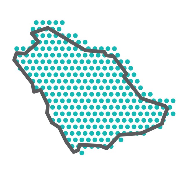Mapa de contorno simples da arábia saudita com padrão de ponto de meio-tom verde